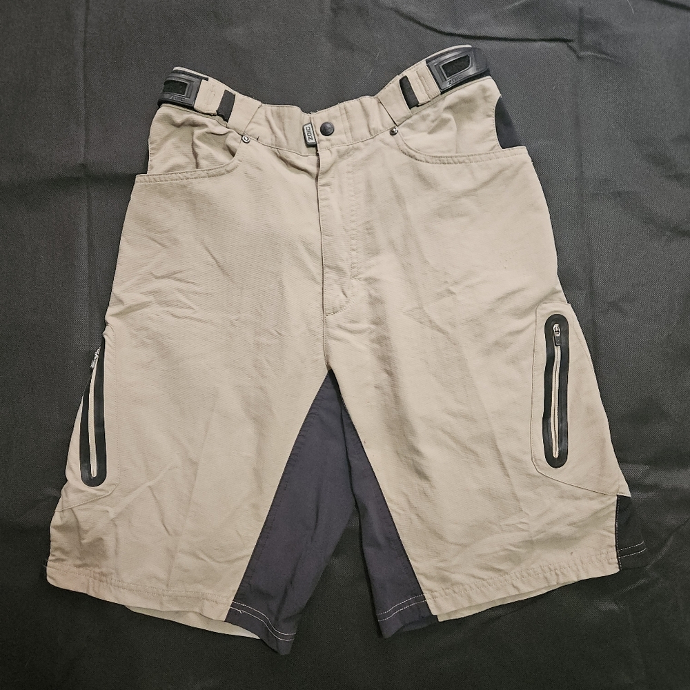 Zoic Ether Shorts Tan Khaki Black Mens LARGE